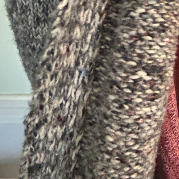 LOFT Gray Open-Front Cardigan Sweater Marled Gray Burgundy White Size Small - Picture 11 of 13